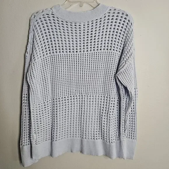 Haven Well Within Open Weave Cotton Sweater Knit Crewneck Light Blue Size L - Picture 2 of 9